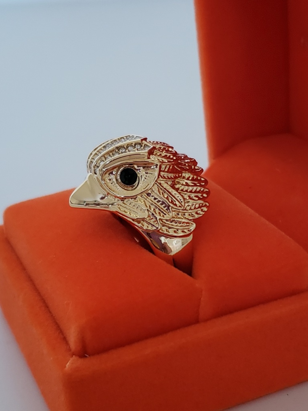 Kurt Geiger Gold Eagle Ring Clear Crystals w/ Green Eyes Size 9